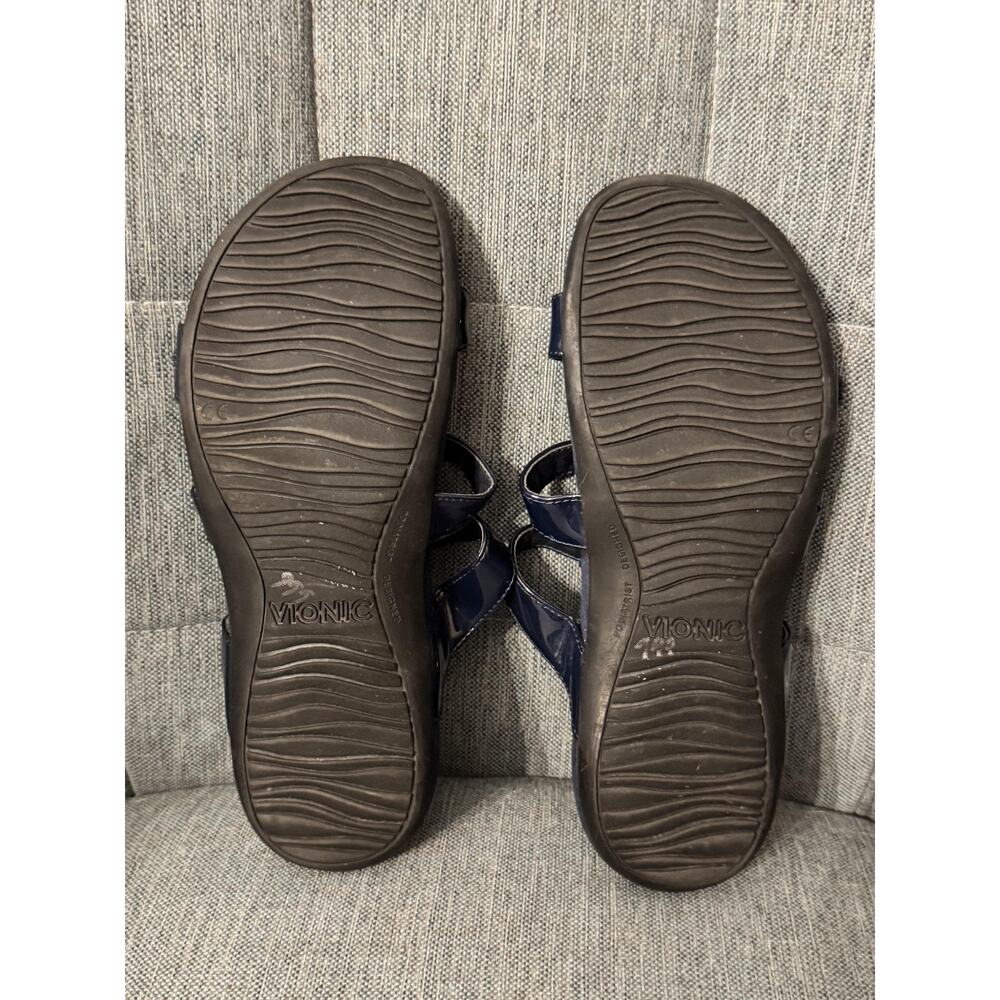 Vionic Sandals Womens 8 Blue Patent Slide Triple Buckle Comfort Orthotic MISA - Picture 4 of 7